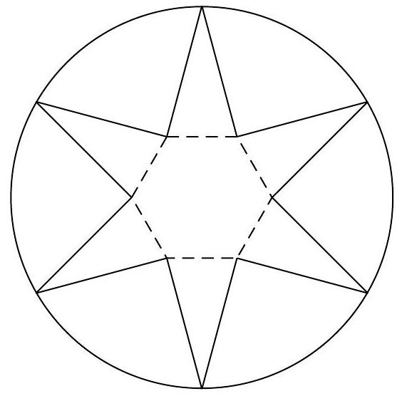 A regular hexagon with six isosceles triangles attached to its sides, forming a six-pointed star inscribed in a circle.