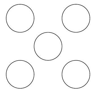 An X-shaped diagram consisting of five empty circles arranged in an X pattern, representing cells for placing numbers.