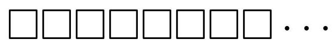 A row of empty boxes extending infinitely to the right, representing an infinite sequence of boxes.