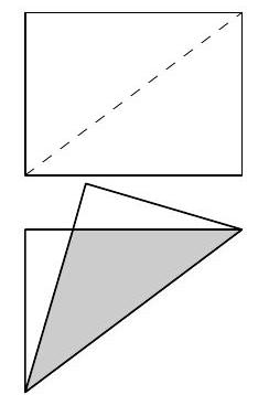 A rectangle with a diagonal fold, and below it, two overlapping triangles with the overlapping region shaded in gray.