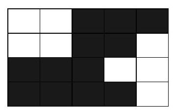 A 4 by 5 grid with squares colored black or white, illustrating a configuration with no stranded black squares.