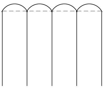 A diagram showing several vertical bars with semicircular arches connecting the tops of each pair of adjacent bars, and a dashed horizontal line passing through the tops of the bars.