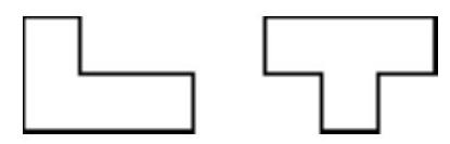 Two polyomino shapes: an L-shaped tile and a T-shaped tile, each covering four squares.