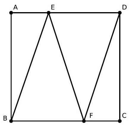 A square ABCD with points E on AD and F on BC, and segments BE, EF, and FD drawn.