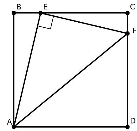 A square ABCD with points E on BC and F on CD. Triangle AEF is drawn with a right angle at E.