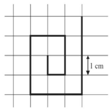 A square spiral drawn on a grid, with each grid square labeled as 1 cm.