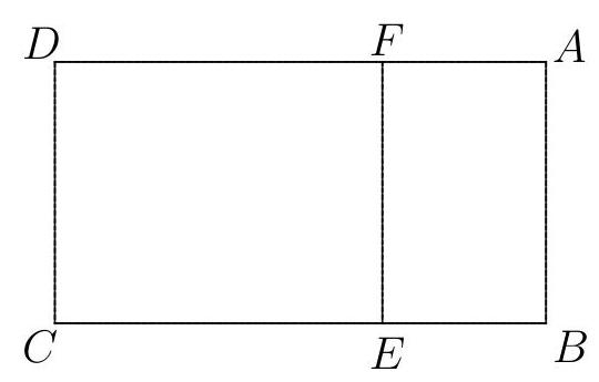 A rectangle labeled ABCD representing a plot of land, with a smaller rectangle ABEF inside it representing a garden; points F and E are marked on the top and bottom sides, respectively.