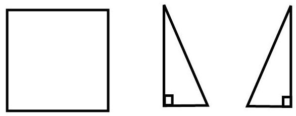 A square and two congruent right triangles, each shown separately.