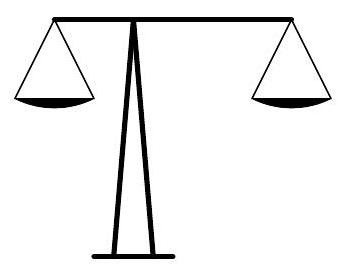 A simple drawing of a two-pan balance scale with arms of different lengths, illustrating the problem's setup.