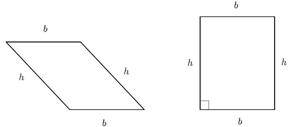 Two quadrilaterals: a parallelogram and a rectangle, both with sides labeled b and h.