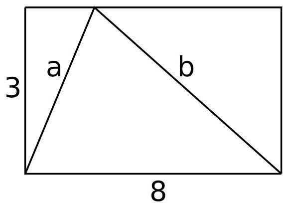 A rectangle with side lengths 3 and 8, and a triangle inside with sides labeled a and b.