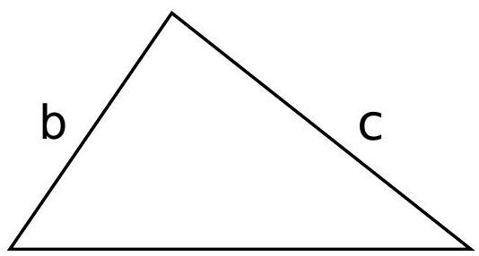 A triangle with sides labeled b and c, illustrating a generic triangle for the triangle inequality.