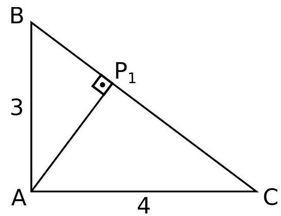 The same triangle ABC with a perpendicular segment from A to BC, meeting at point P1.