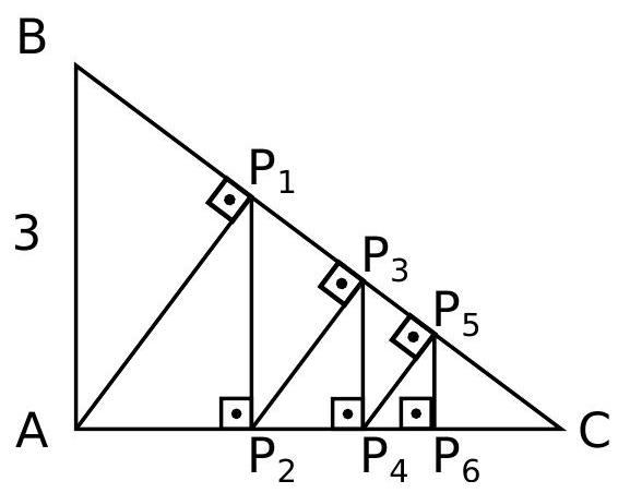 Triangle ABC with a sequence of perpendicular segments creating points P1, P2, P3, P4, P5, and P6 inside the triangle.