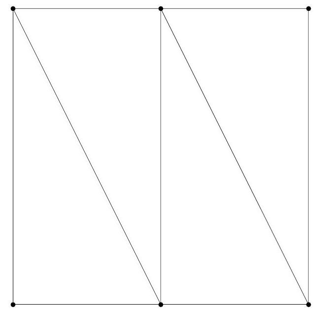 A square divided into four right triangles, each with legs of 1 cm and 2 cm, arranged to form the square.
