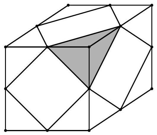 A modified cube with additional lines connecting midpoints of edges on each face, forming new square and triangular faces.