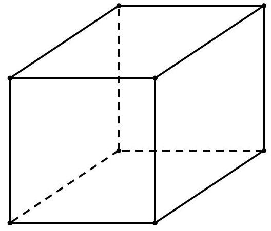 A simple line drawing of a cube with vertices, edges, and faces clearly shown.