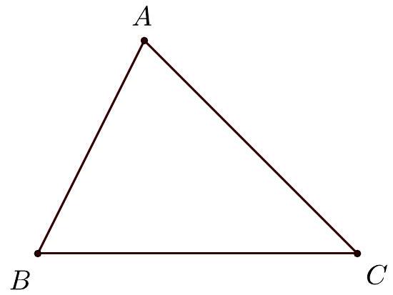 A triangle labeled ABC with vertices A, B, and C marked.