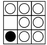 A 3x3 grid with eight white pieces and one black piece in the bottom left corner; the middle left cell is empty.