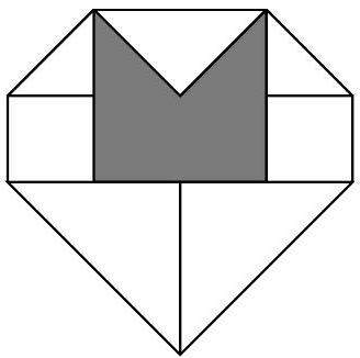 A tangram arrangement forming a shape with a central shaded hole, surrounded by the tangram pieces.