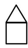 A house-shaped polygon composed of a square with an equilateral triangle on top, showing a decomposition into a square and triangle.