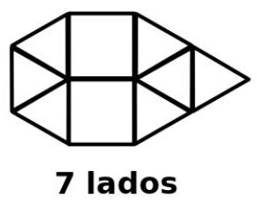 A seven-sided convex polygon decomposed into squares and equilateral triangles, labeled '7 lados' below.