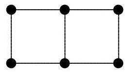 Six dots arranged to form two adjacent squares sharing a side, with lines connecting the dots to outline the squares.