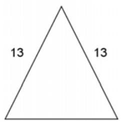 An isosceles triangle with two equal sides labeled 13 and an unlabeled base.