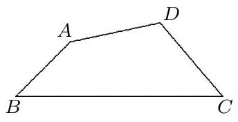 A quadrilateral ABCD with vertices labeled A, B, C, and D, showing the general shape but no side lengths or diagonals marked.