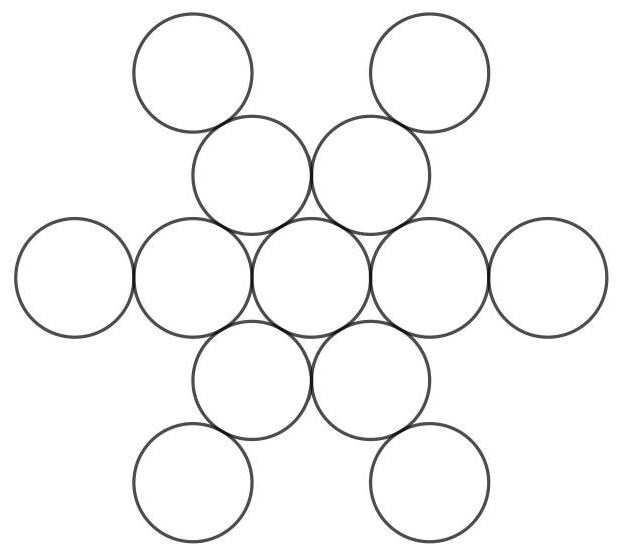 A snowflake-shaped arrangement of 13 empty circles, with one central circle and three arms each containing four circles.