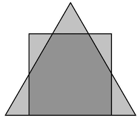 A diagram showing an equilateral triangle overlapping with a square, with the overlapping region shaded darker.