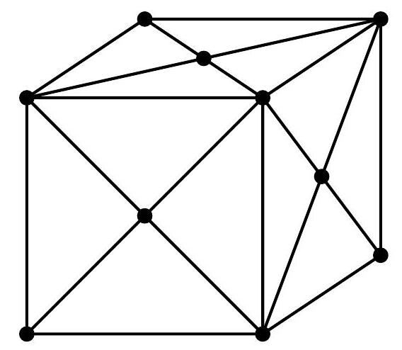 A cube with all face diagonals drawn, creating additional vertices at the centers of each face.