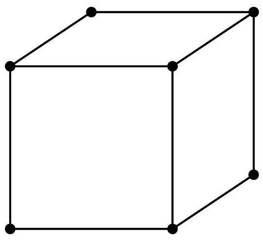 A cube with edge length 1, showing all 8 vertices and 12 edges.