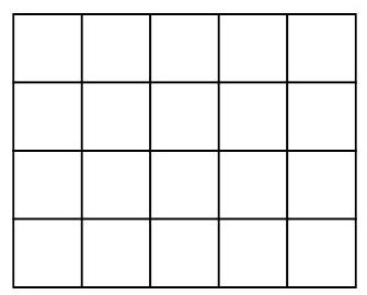 A 4 by 5 grid of unit squares, representing the initial board for the game.