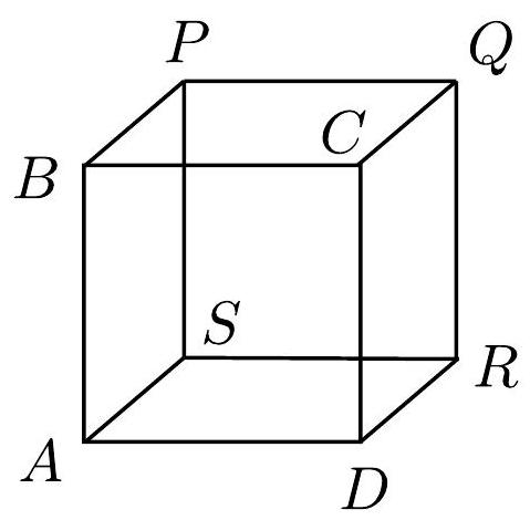 A labeled diagram of a cube with vertices marked as A, B, C, D, P, Q, R, and S.