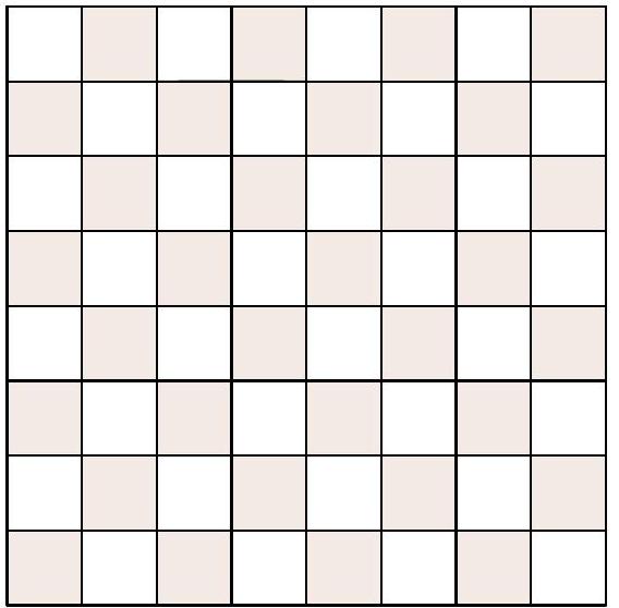 An empty 8 by 8 chessboard with alternating light and dark squares.