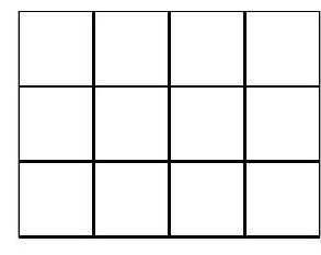 A rectangular grid composed of 12 small squares arranged in 3 rows and 4 columns, illustrating a subdivided rectangle.