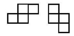 Two S-shaped tetrominoes formed from four squares each, shown in different orientations.