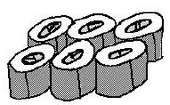 A drawing of six pieces of sushi arranged in a 2 by 3 rectangular grid.