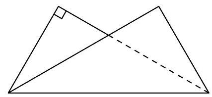 A rectangle with a diagonal fold, forming a non-convex pentagon; one right angle is marked.