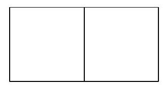 A rectangle divided into two unit squares by a vertical line, representing the region R with vertices at (0,0), (2,0), (2,1), and (0,1).