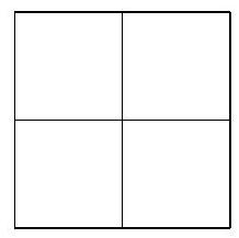 A square divided into four smaller congruent rectangles by one vertical and one horizontal line intersecting at the center.