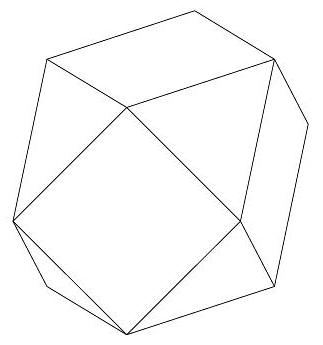 A line drawing of a cuboctahedron showing its square and triangular faces.