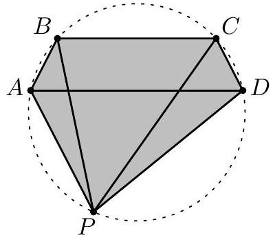 A cyclic pentagon PABCD inscribed in a circle, with AD parallel to BC and the region shaded.