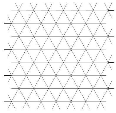 A grid of equilateral triangles tiled together, forming a regular triangular tiling.