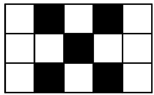 A 3 by 5 grid with black squares forming an 'X' pattern in the center, illustrating the 'X' configuration referenced in the problem.